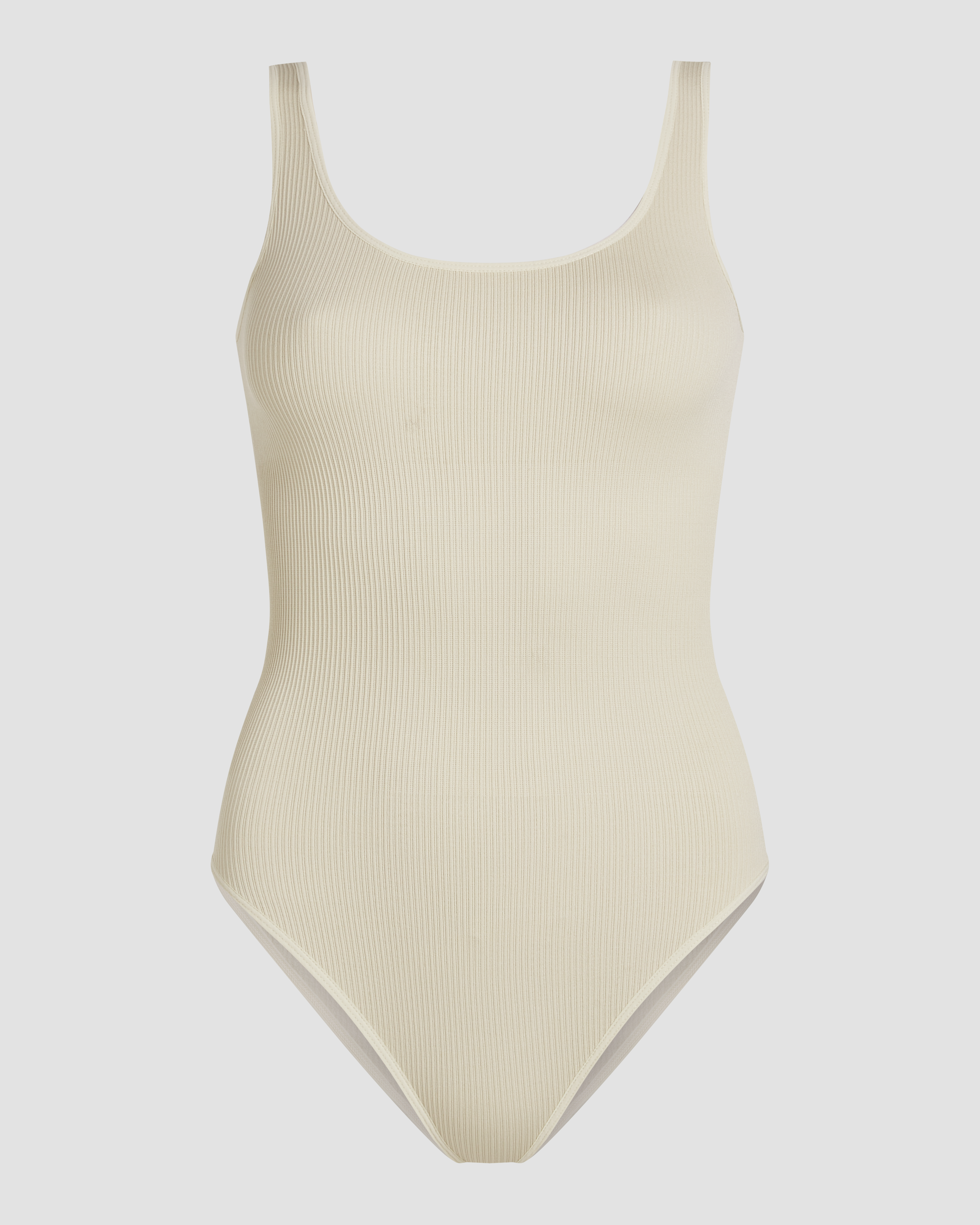 Ribwear bodysuit in beige with a soft ribbed fabric and a clean, body hugging fit for everyday comfort product image