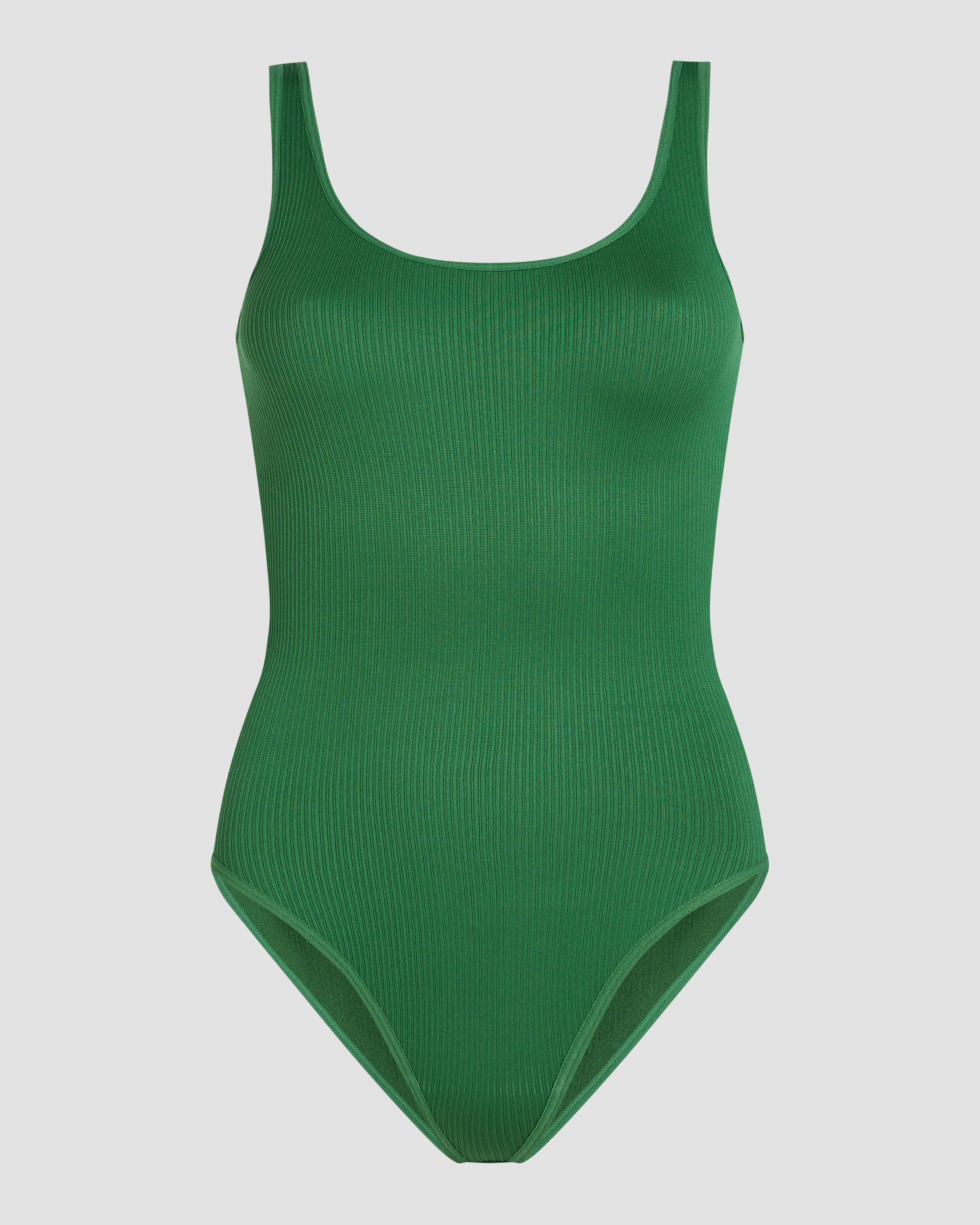 Green bodysuit brief featuring textured ribbed material with flexible stretch and a flattering, sculpted shape product image