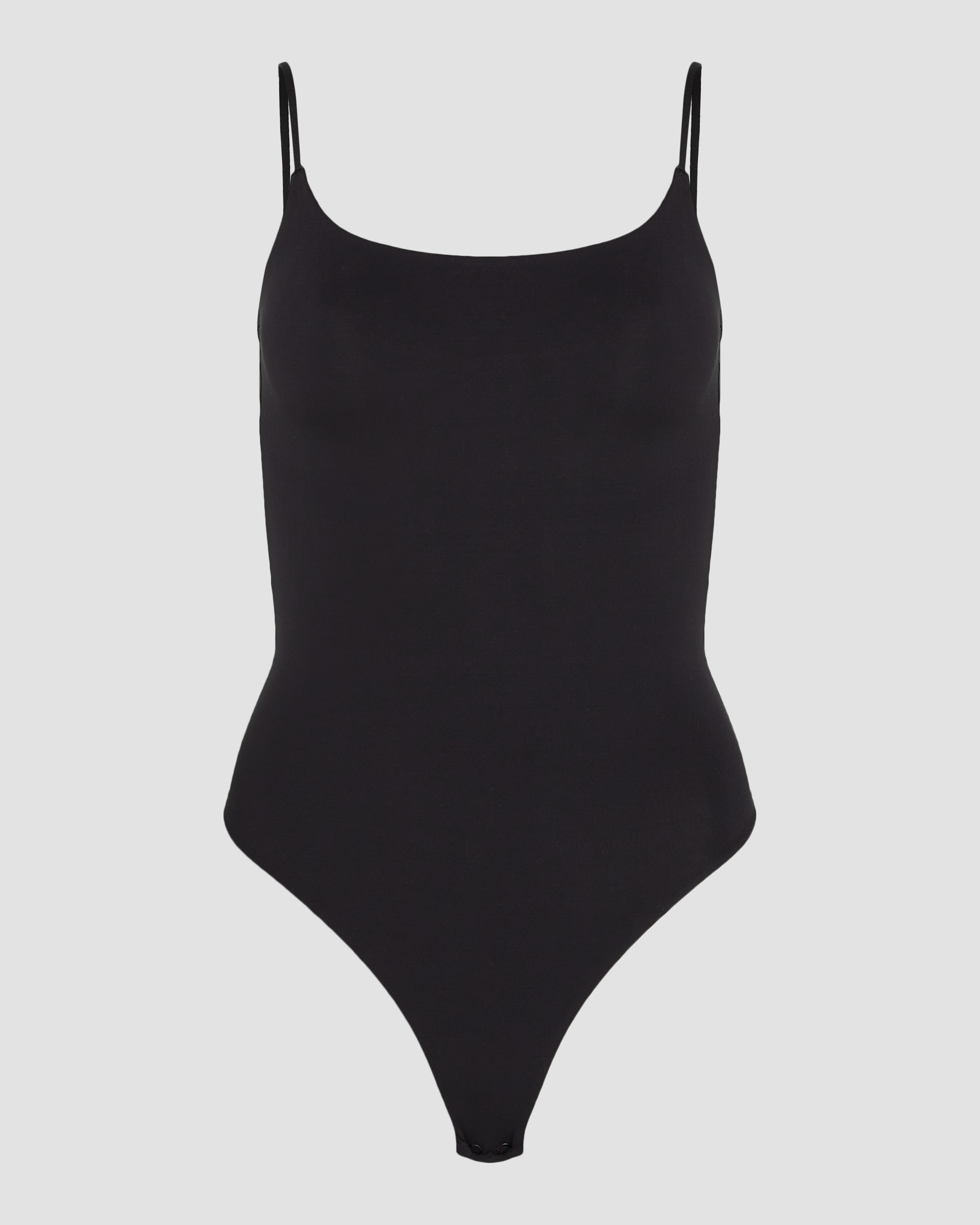 Soft skin black bodysuit string product image with ultra stretch fabric and thin straps