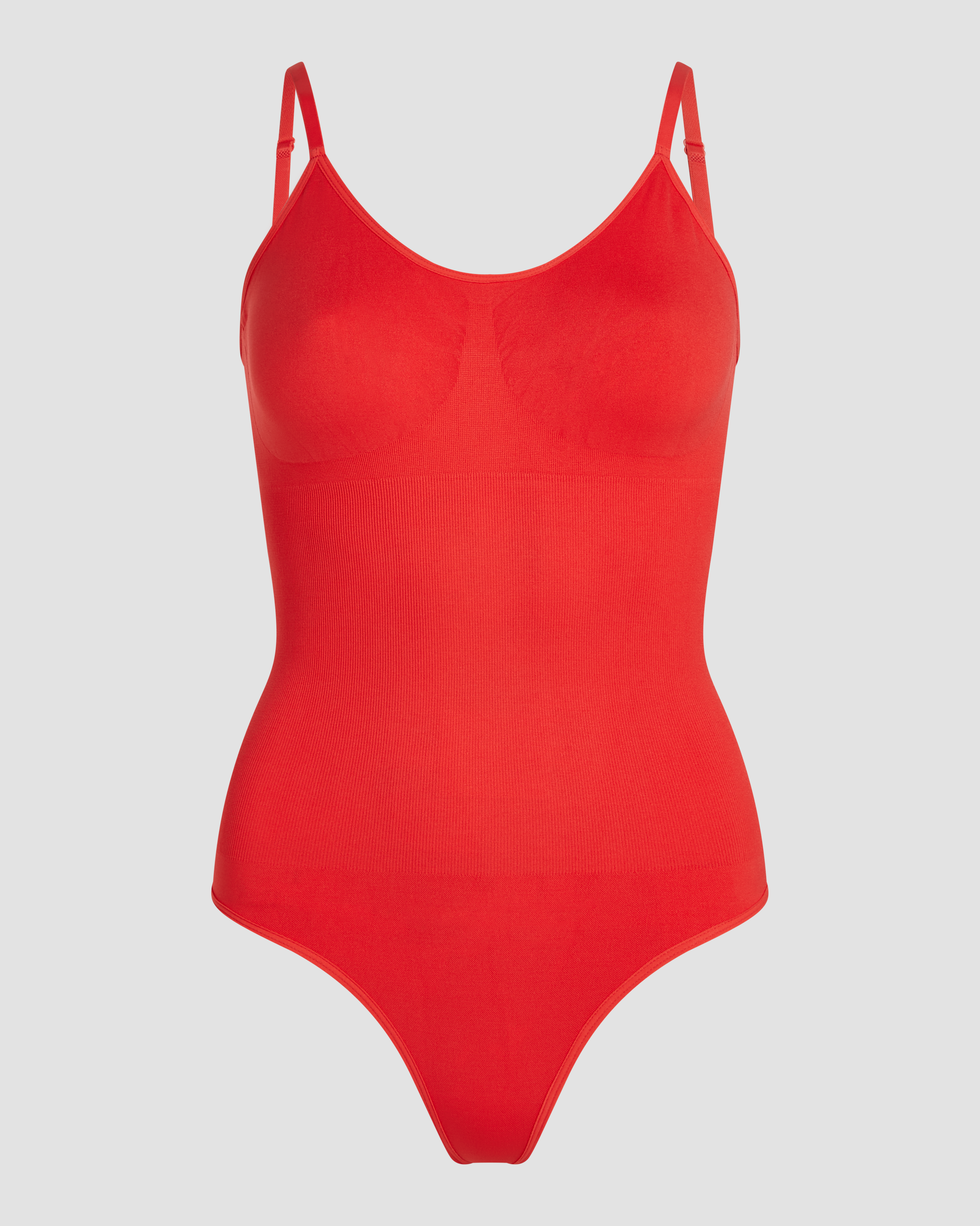 Ribwear red bodysuit thong product image with soft ribbed fabric and shaping support