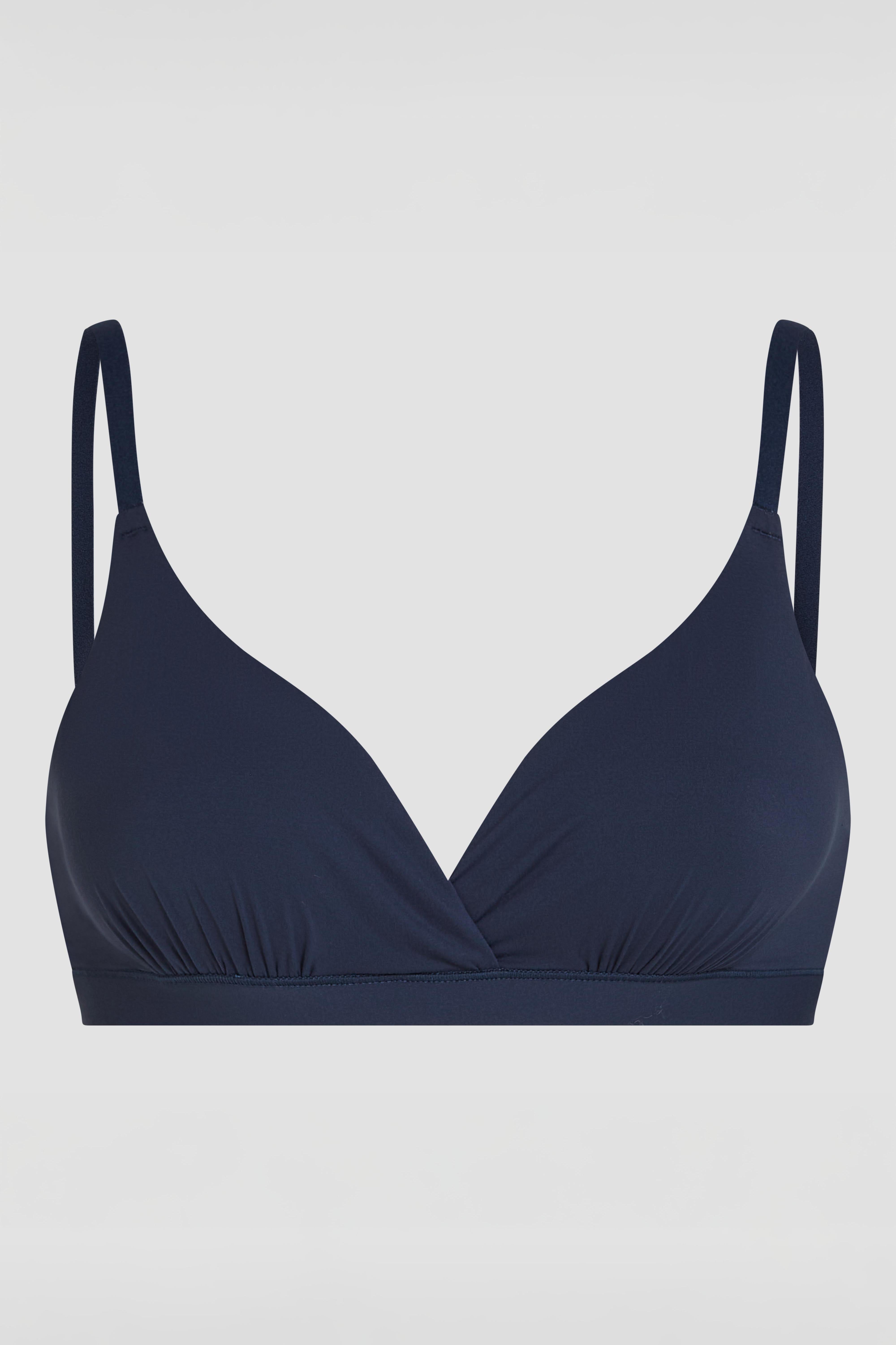 Dark blue soft skin bralette product photo with ultra stretch and second skin fit