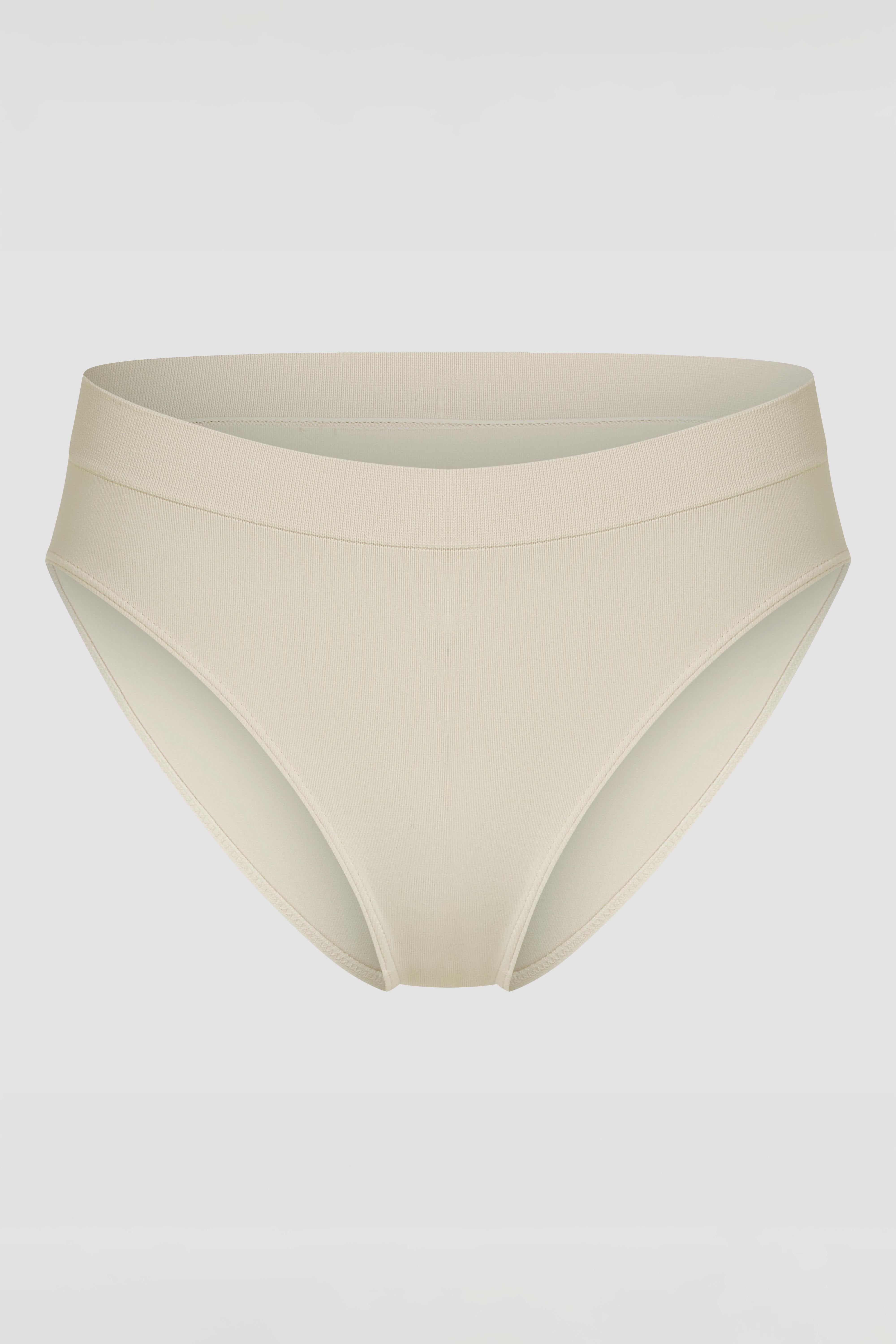 Detailed product photo of beige seamless brief with ultra soft stretch fabric