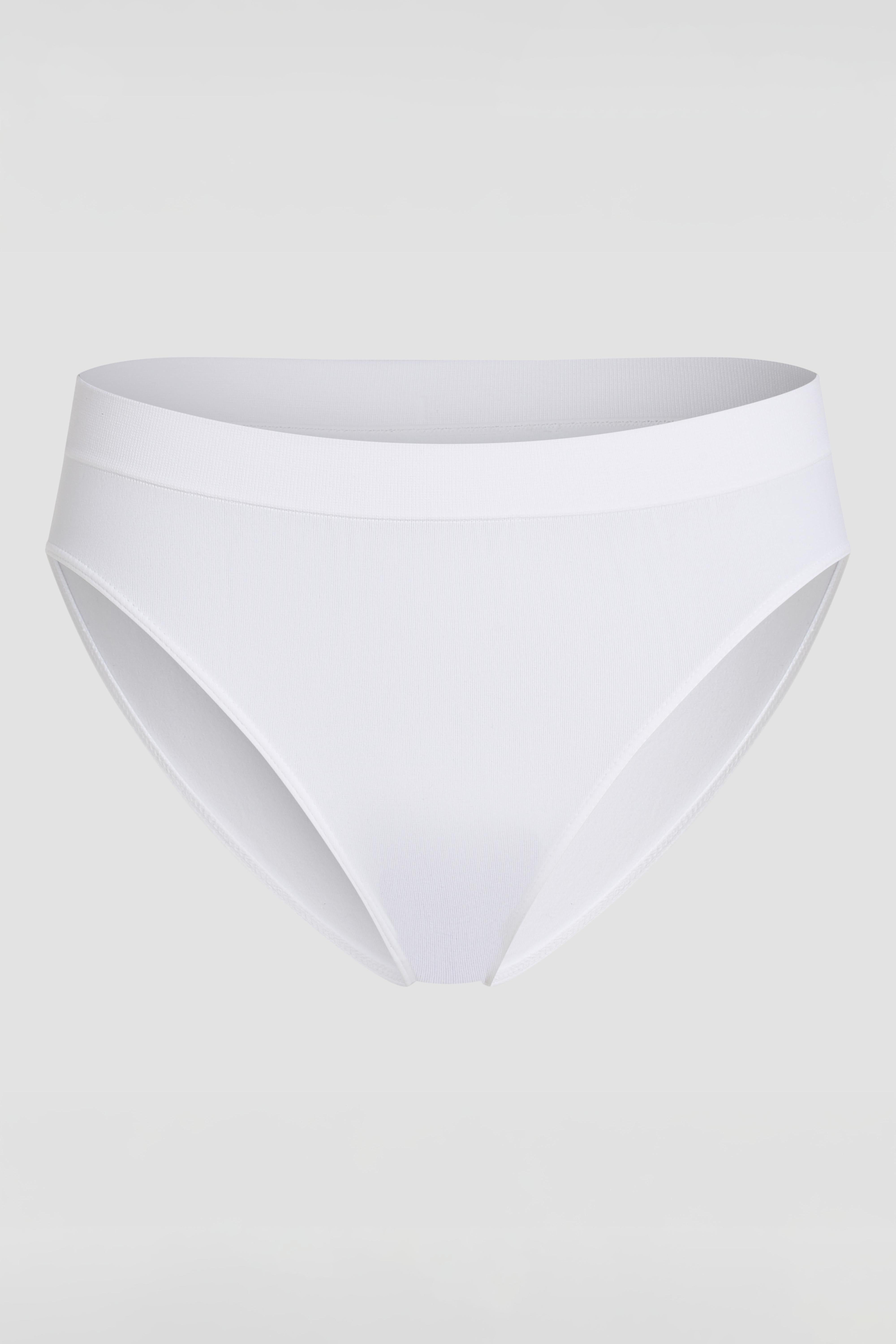 White seamless brief product photo with lightweight fabric and invisible look under clothing