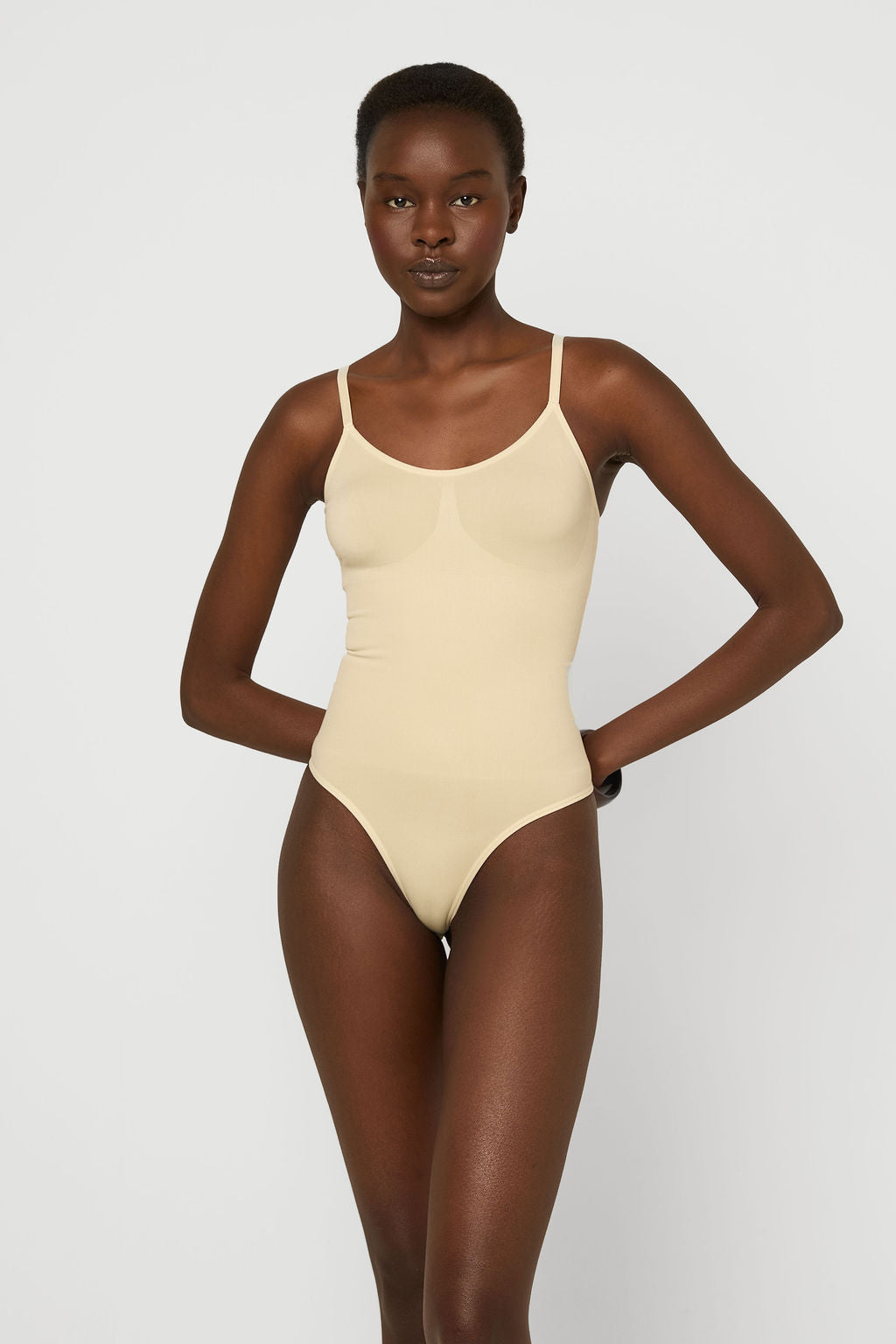 Rib body thong Beige
