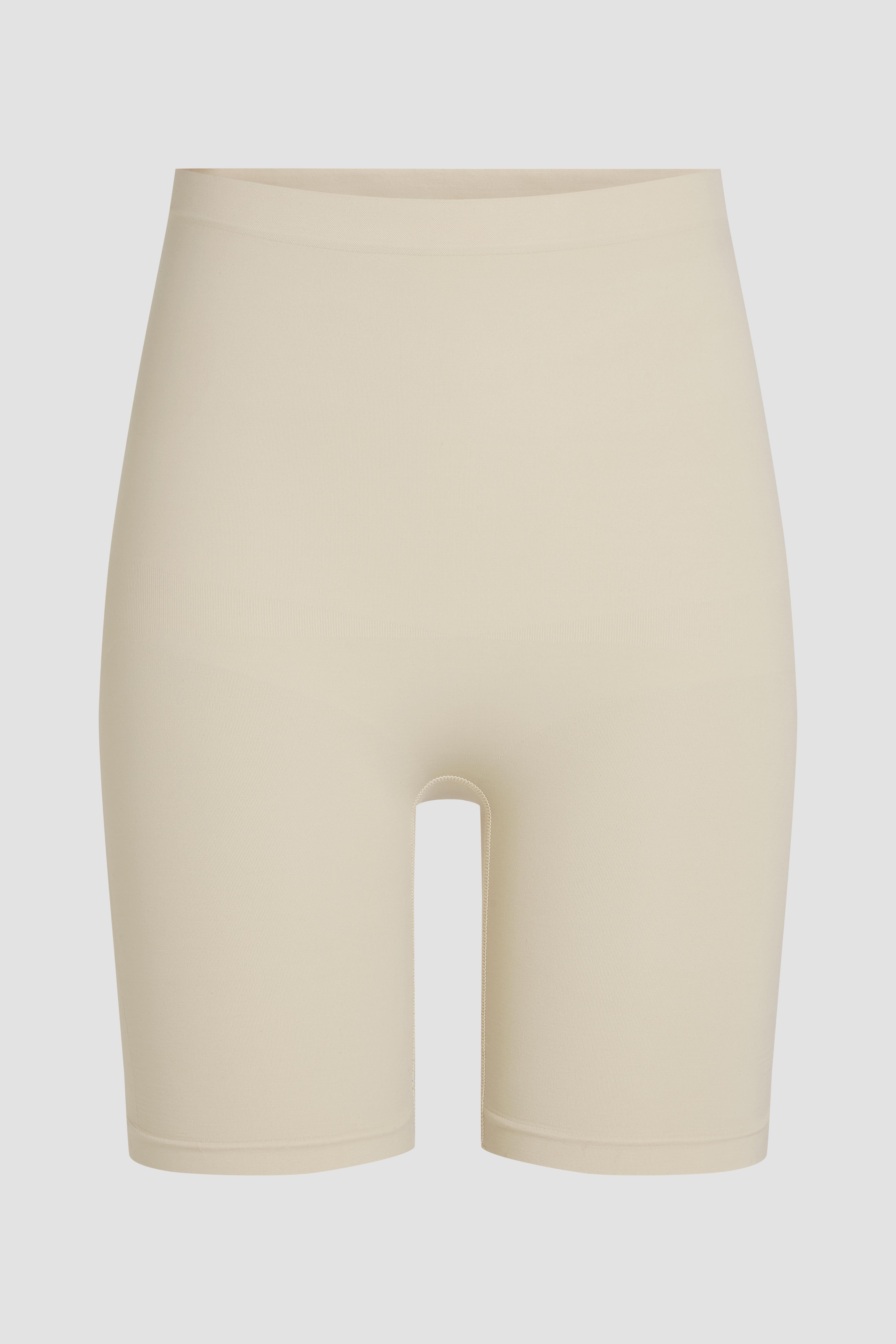 Beige seamless shapewear short product photo with waist, tummy and thigh support