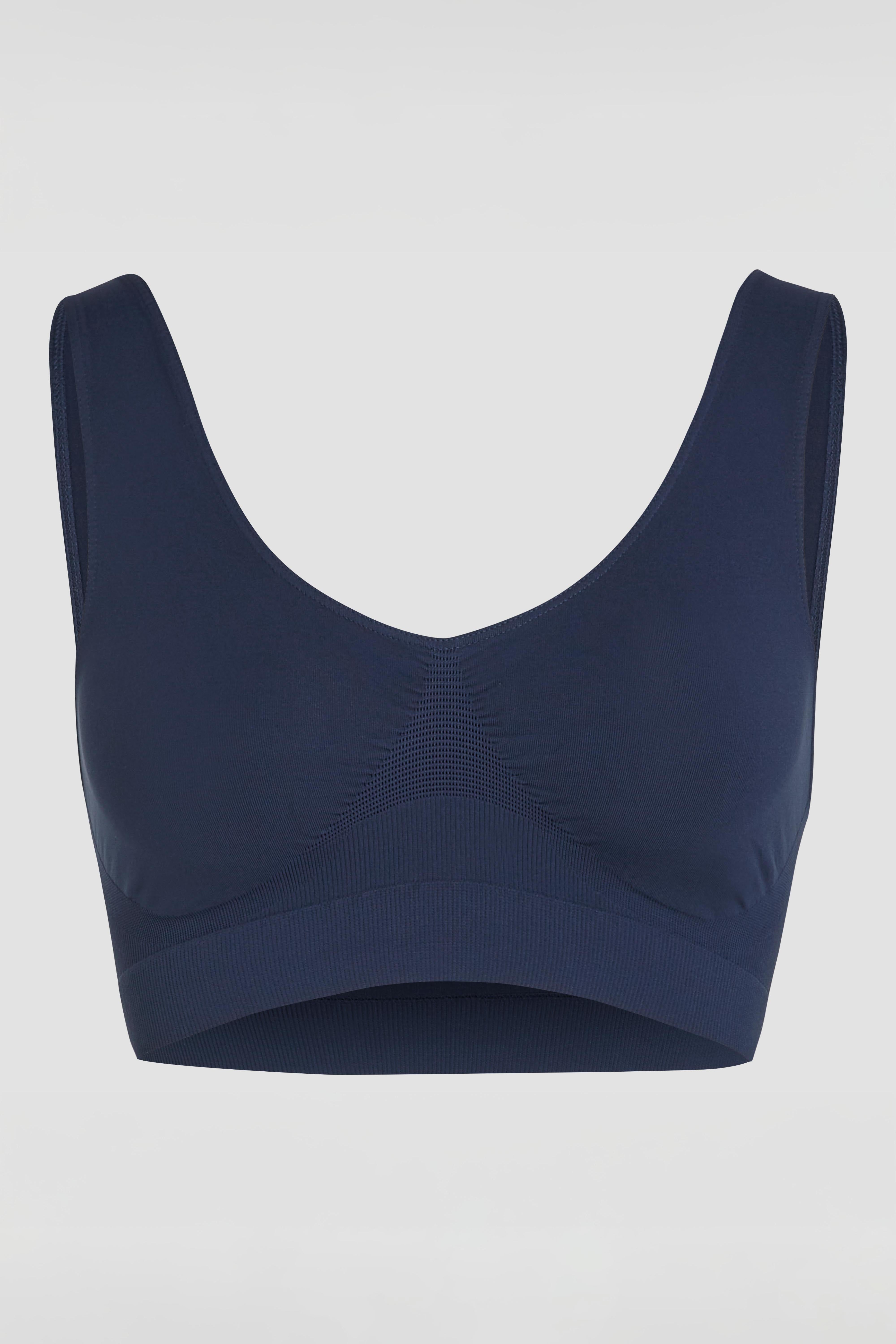 Seamless navy tank bra product image with wide straps and comfortable everyday fit