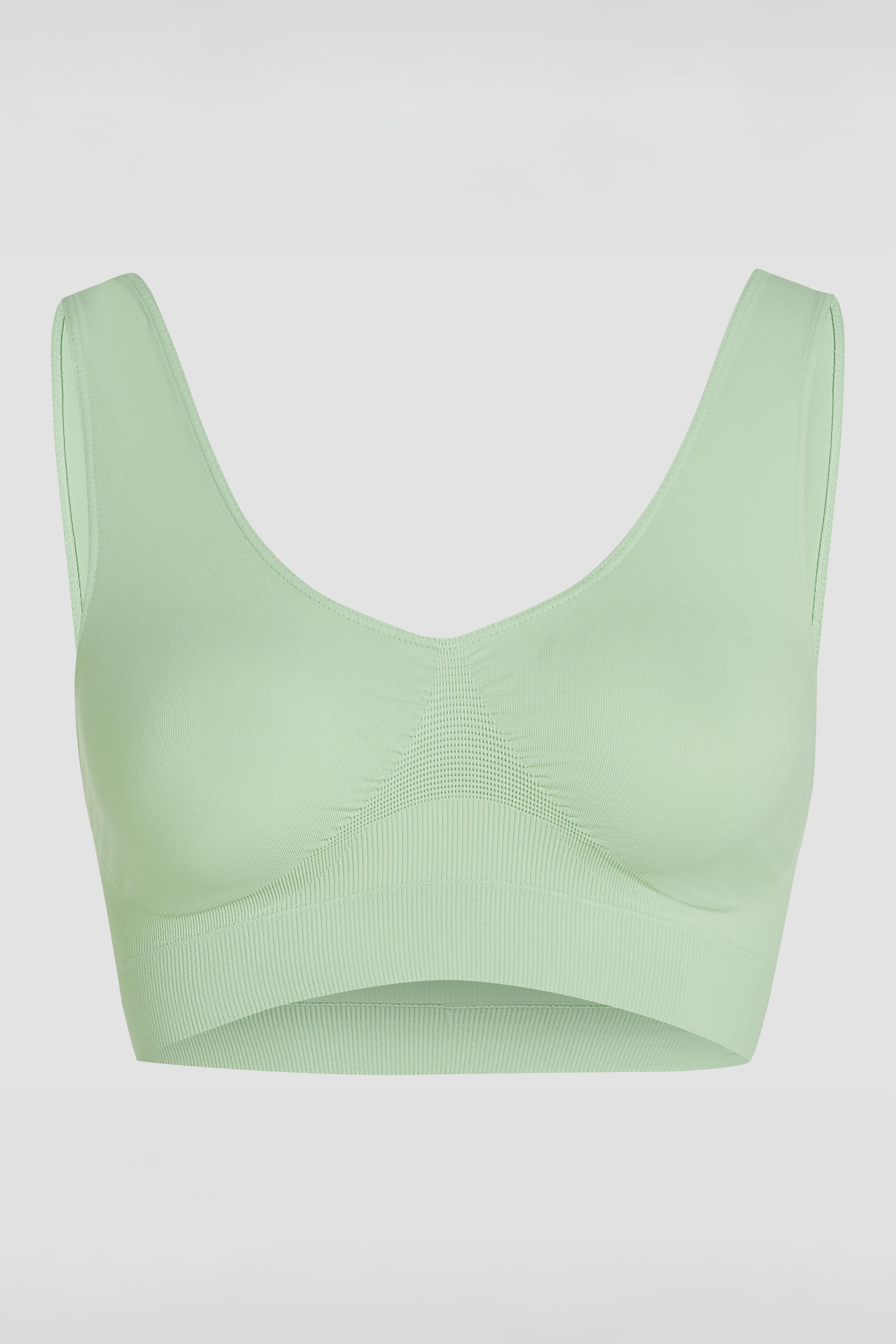 Matcha seamless tank bra product photo with wide straps and second skin fit
