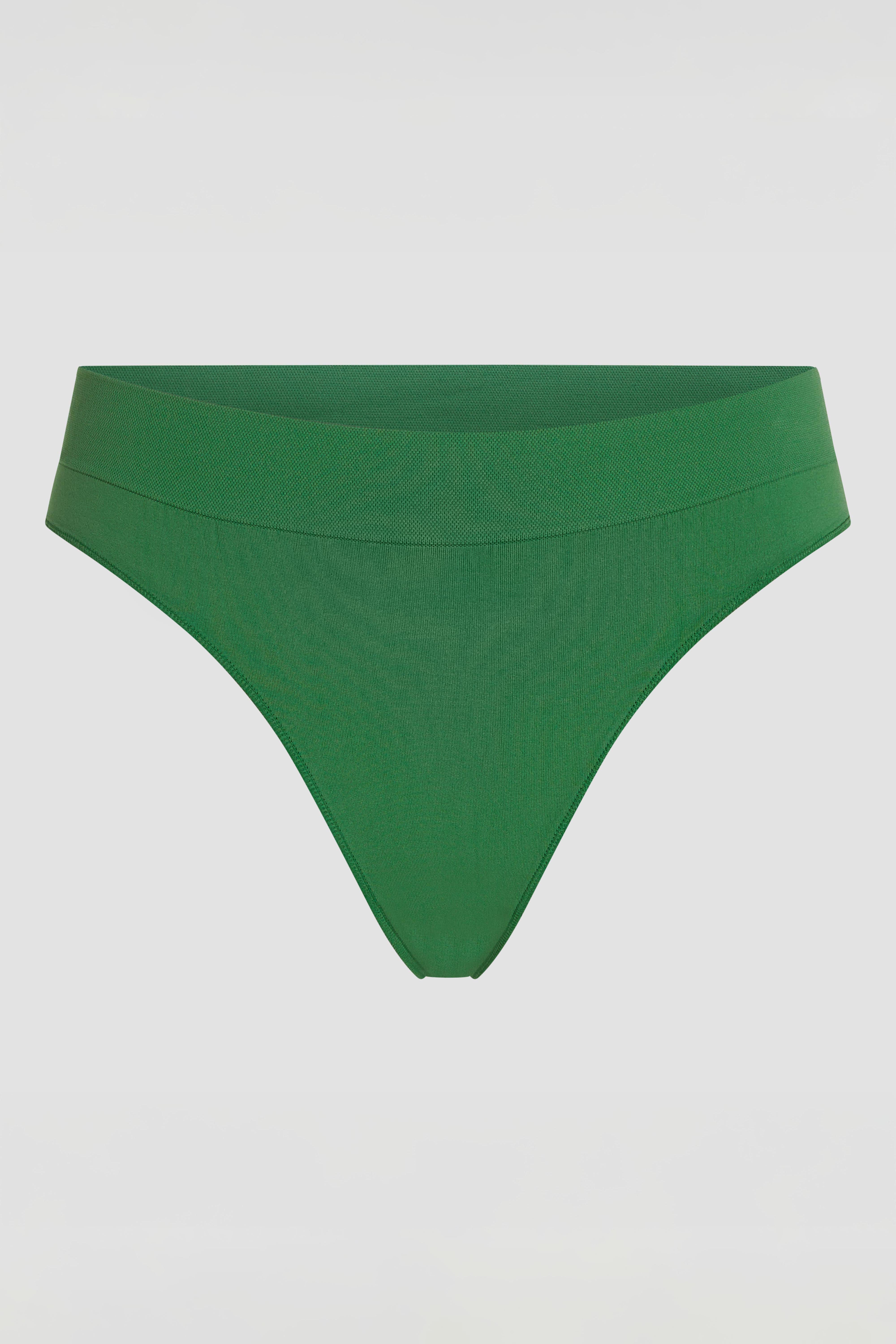 Soft stretch green thong from Essentials Collection, seamless design
