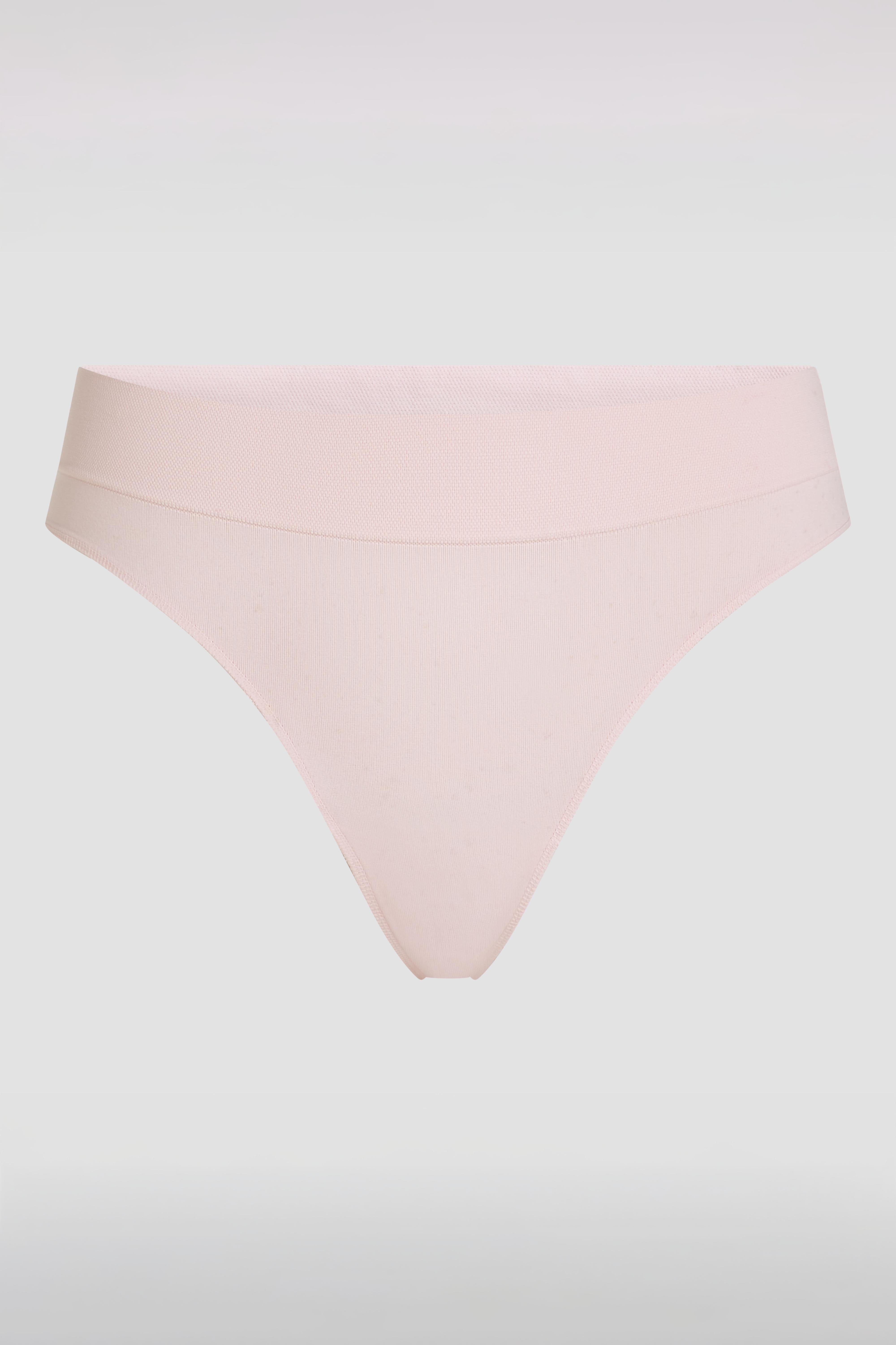 Close-up of pink seamless thong with soft second skin feel