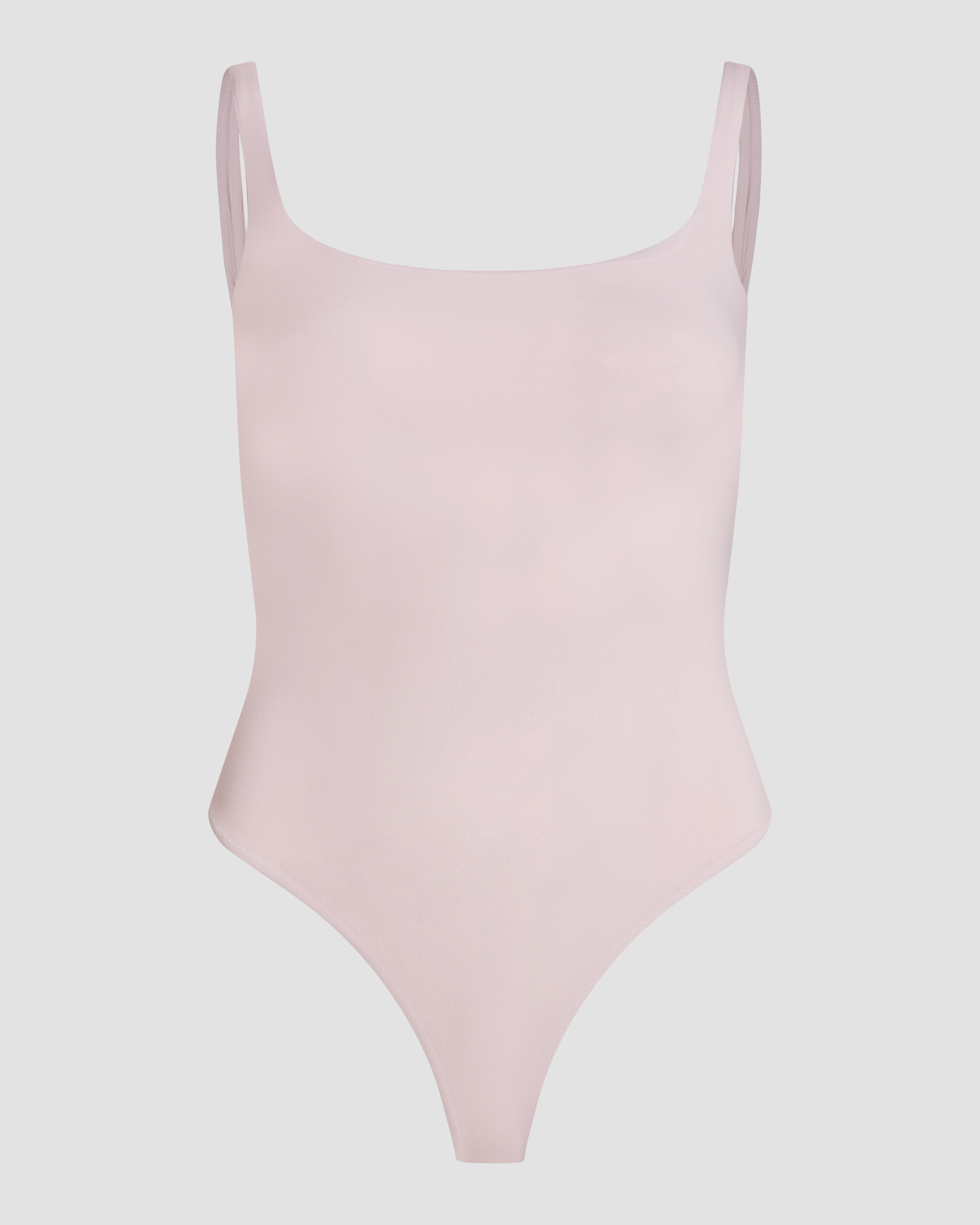 Pink seamless bodysuit product photo with square neck and invisible fit under clothing