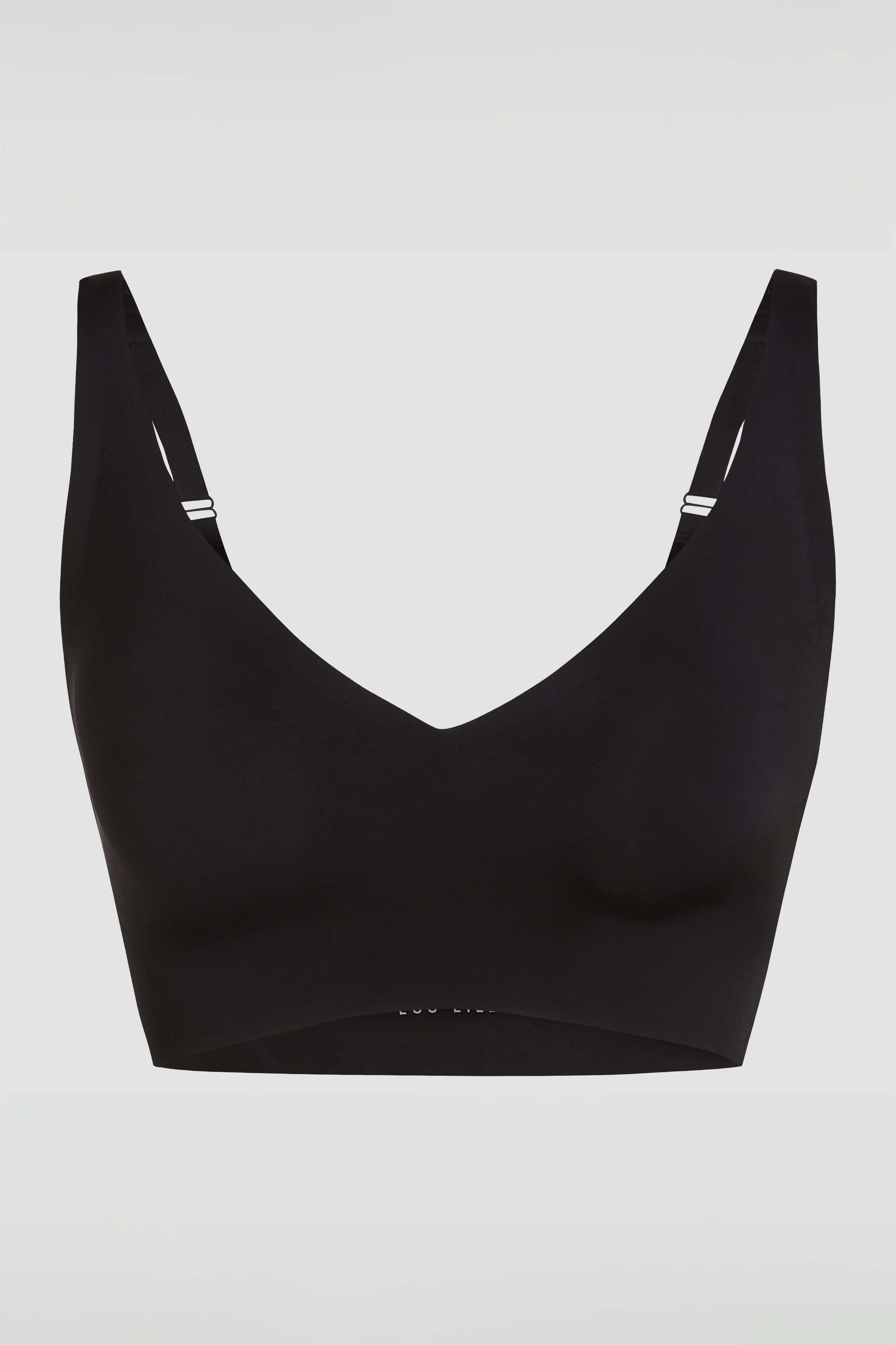 Black laserwear bralette product image with breathable fabric and natural shape
