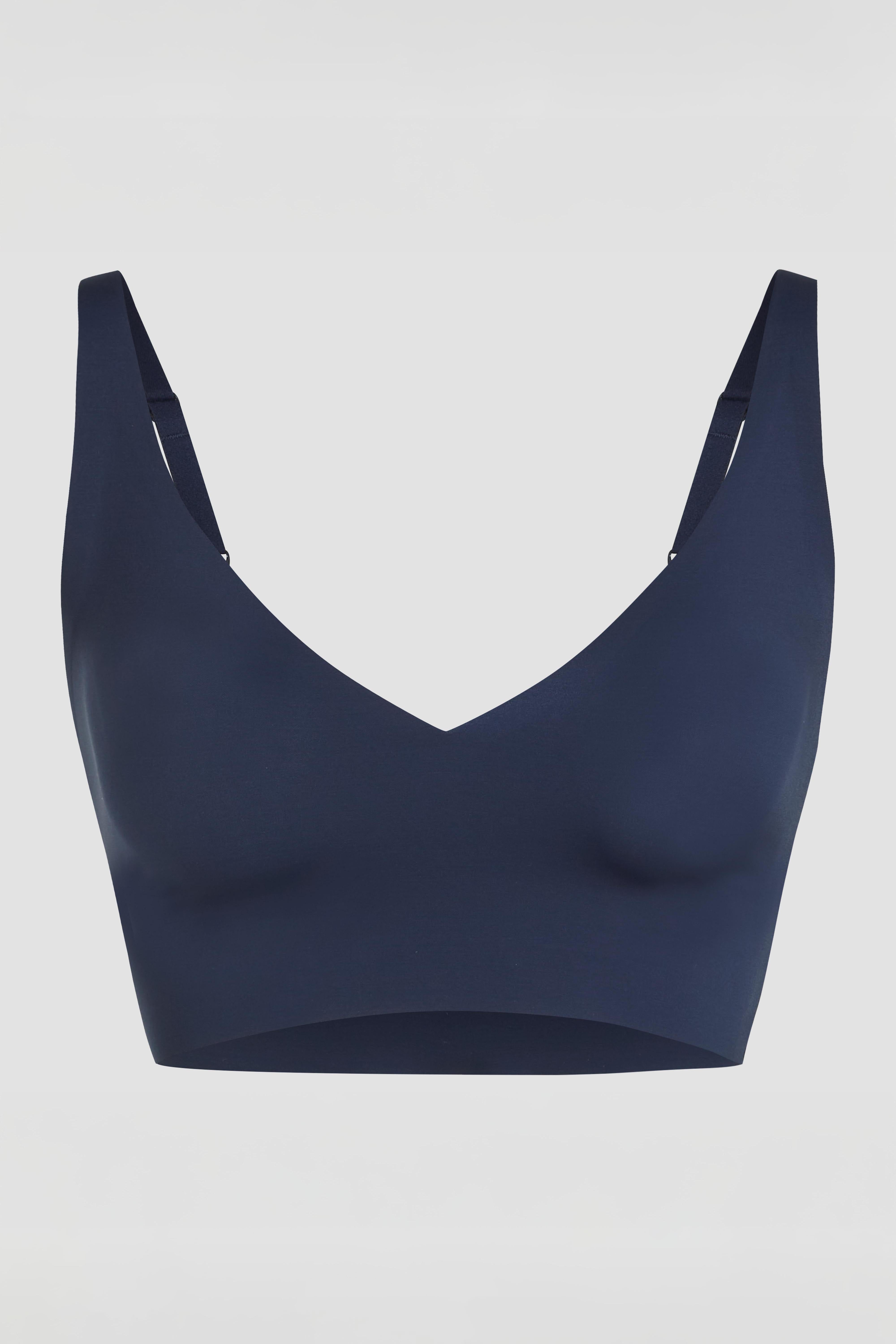Dark blue seamless laserwear bralette product photo with no visible lines and clean finish