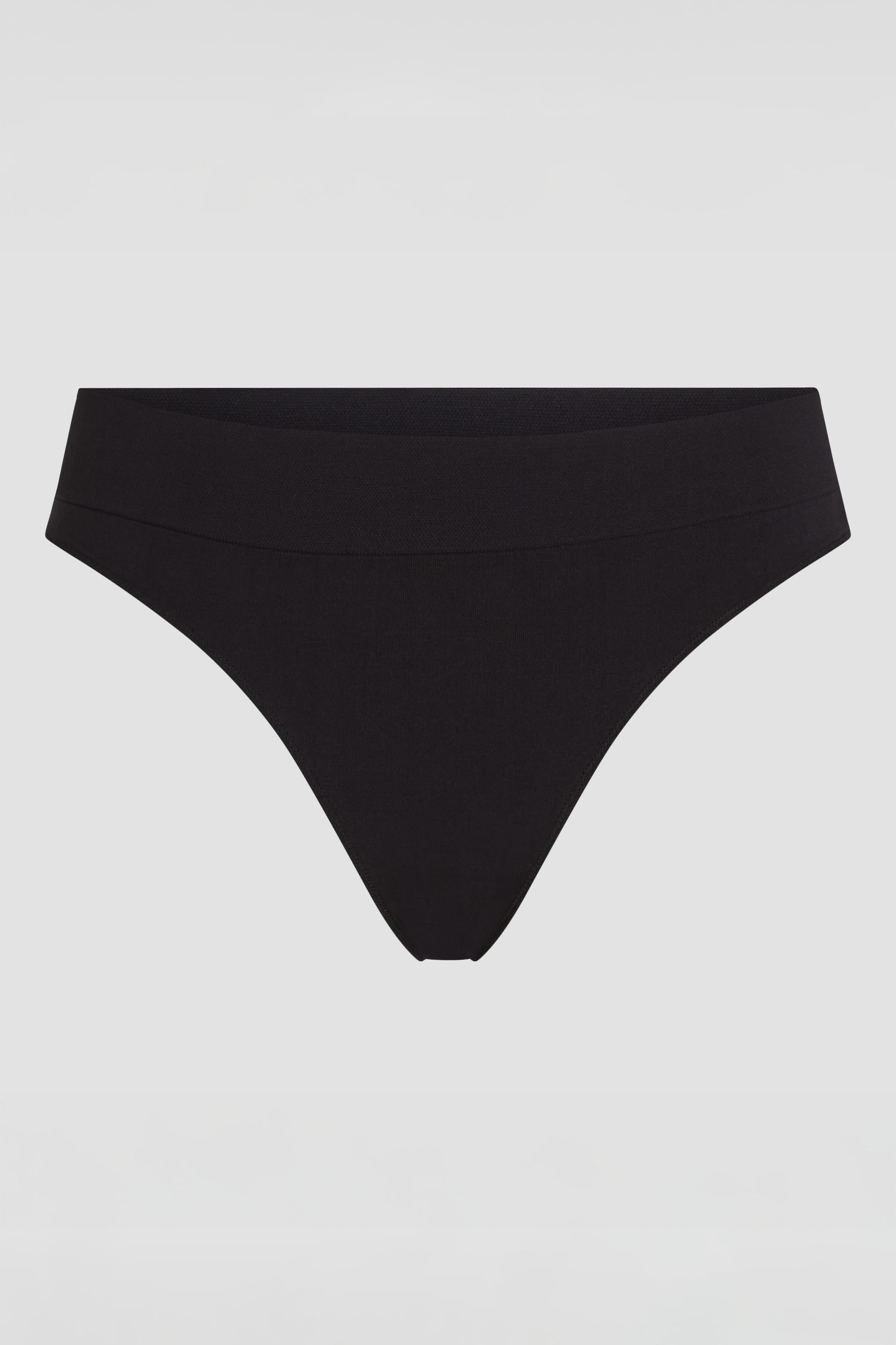 Black seamless brazilian product photo with flattering fit and invisible finish under clothing