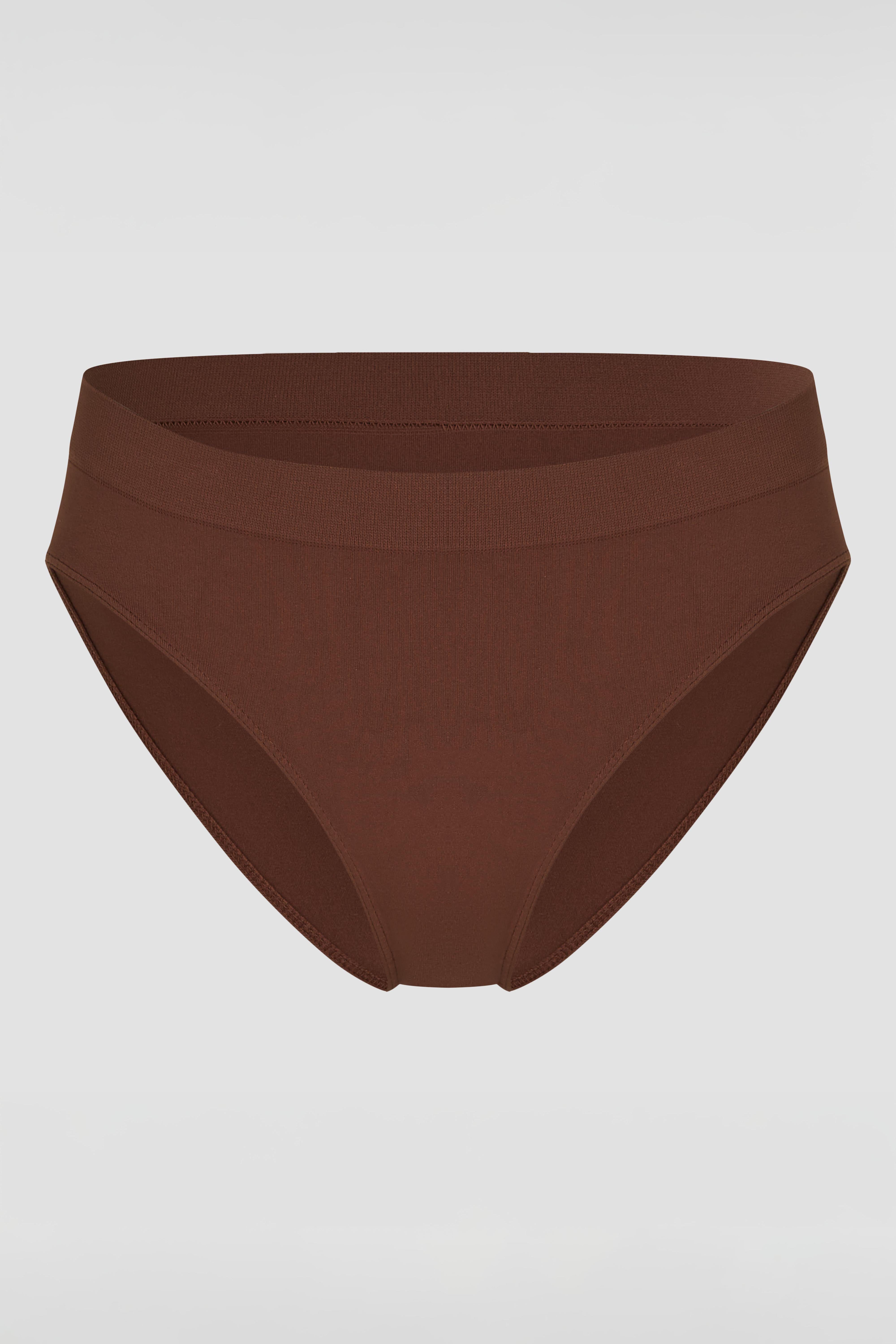 Brown brief product photo with smooth finish and invisible look under clothing