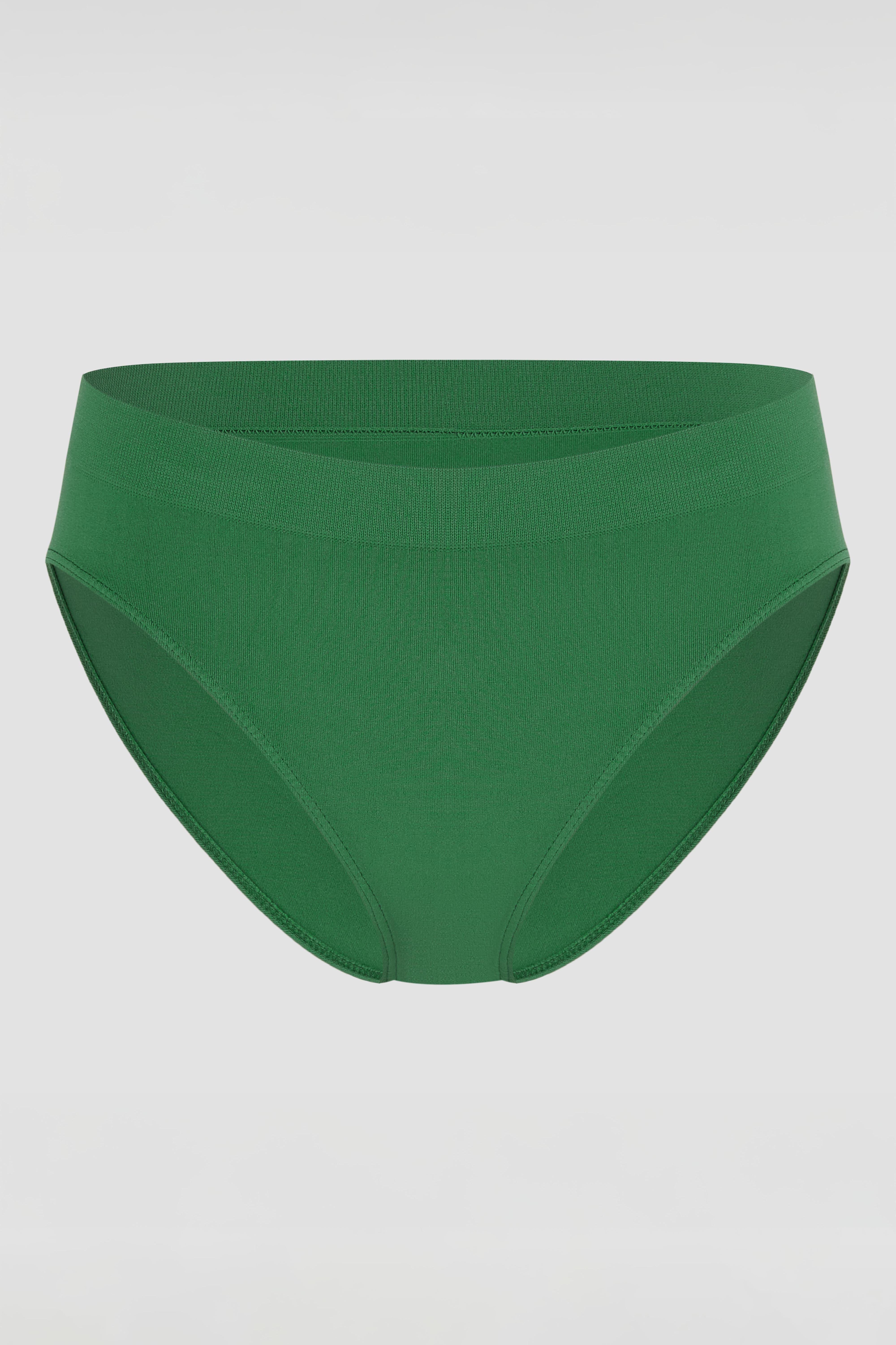Green seamless brief product image with lightweight fabric and minimal design
