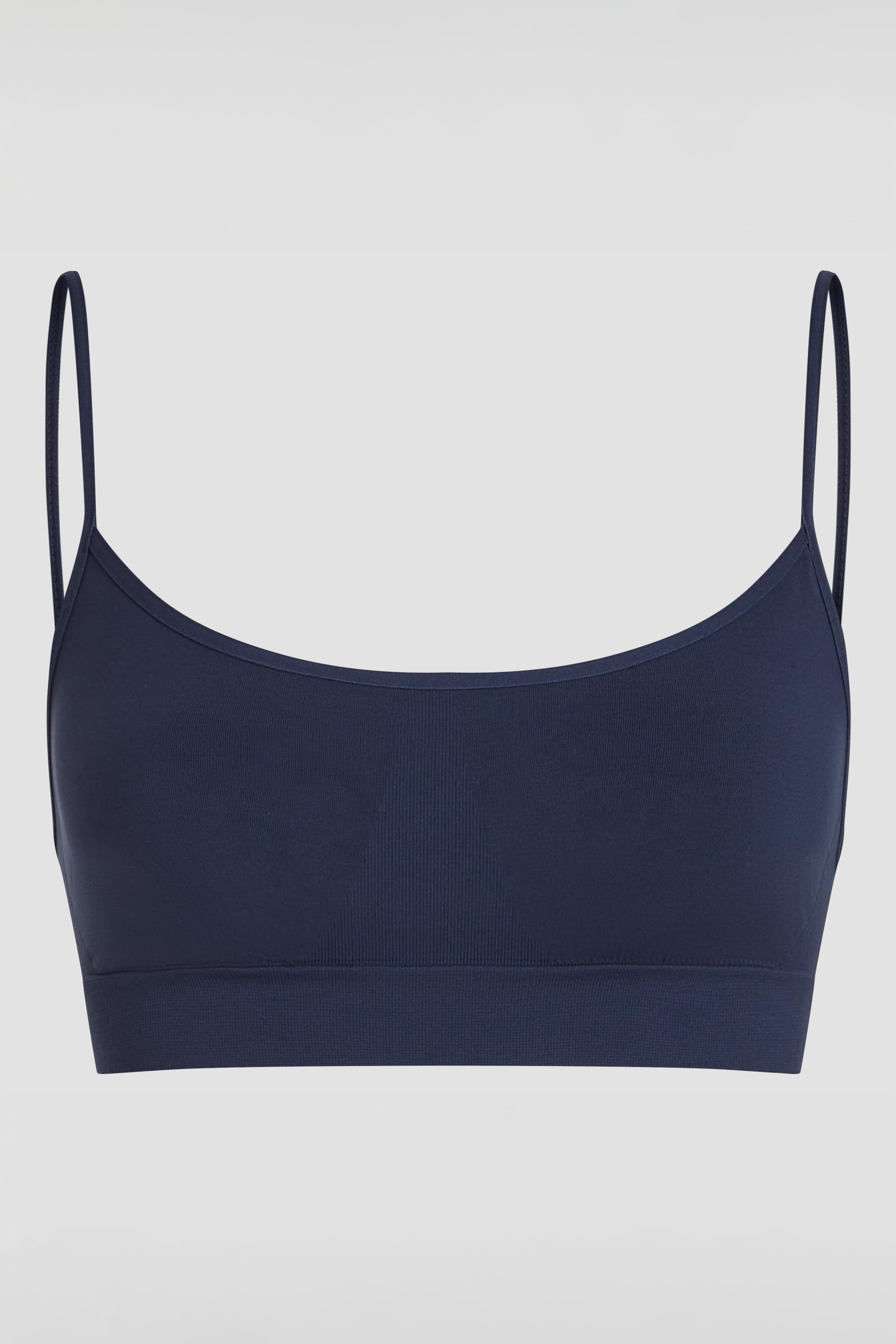 Navy scoop neck bralette product image from Essentials Collection with soft breathable fabric