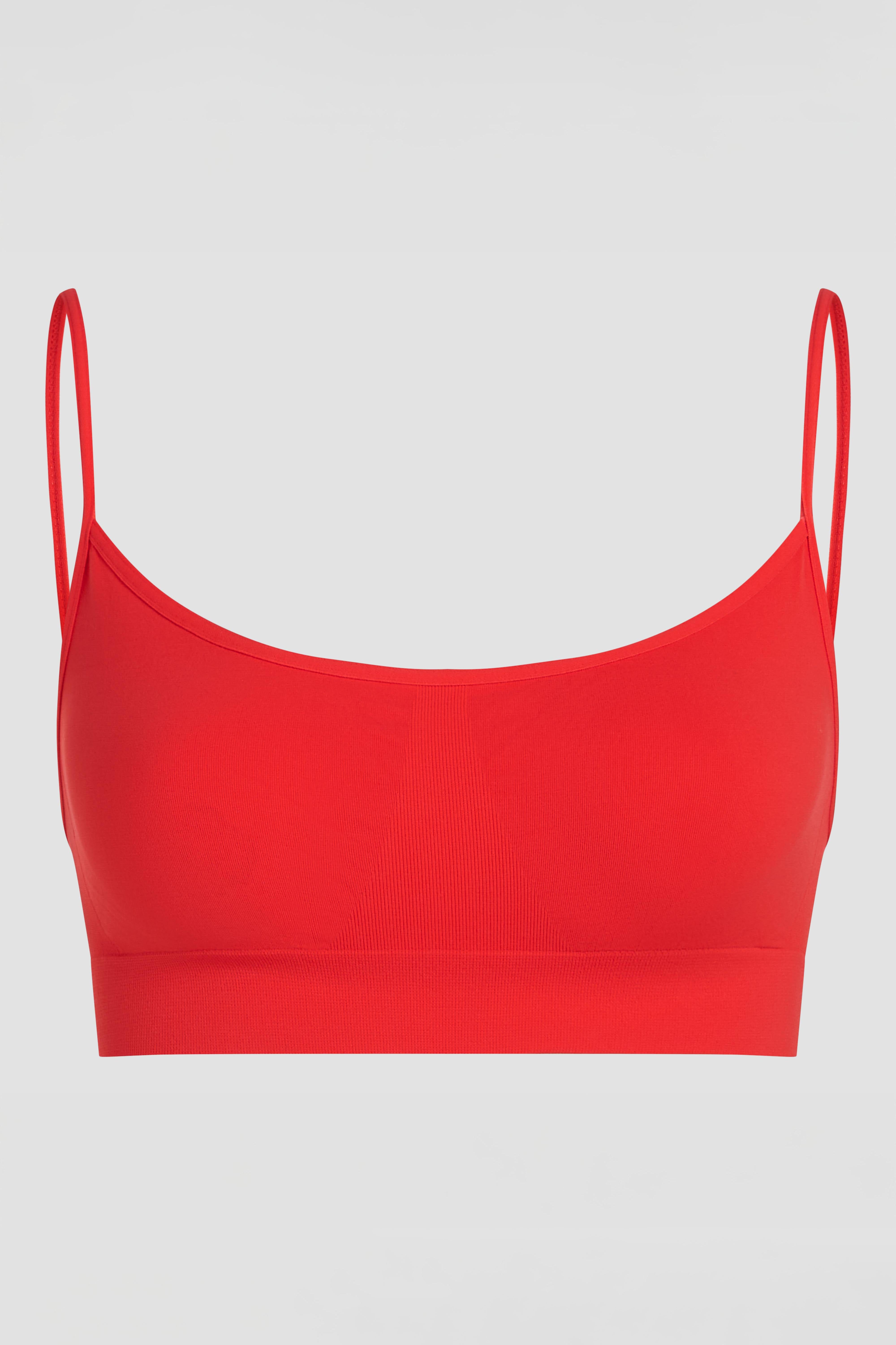 Red scoop neck bra product image with breathable fabric and comfortable fit