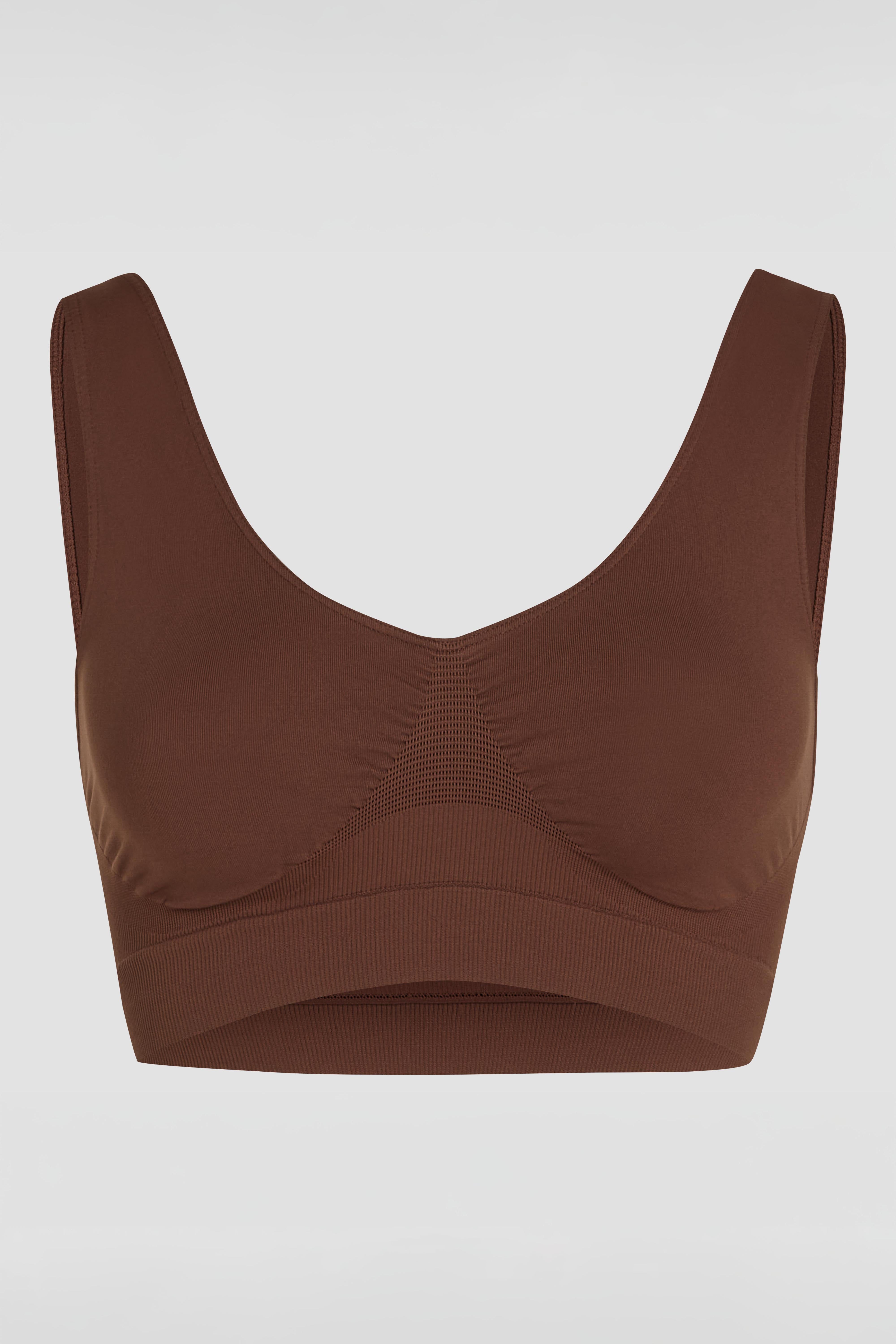 Brown tank bralette product photo from Essentials Collection with second skin feel