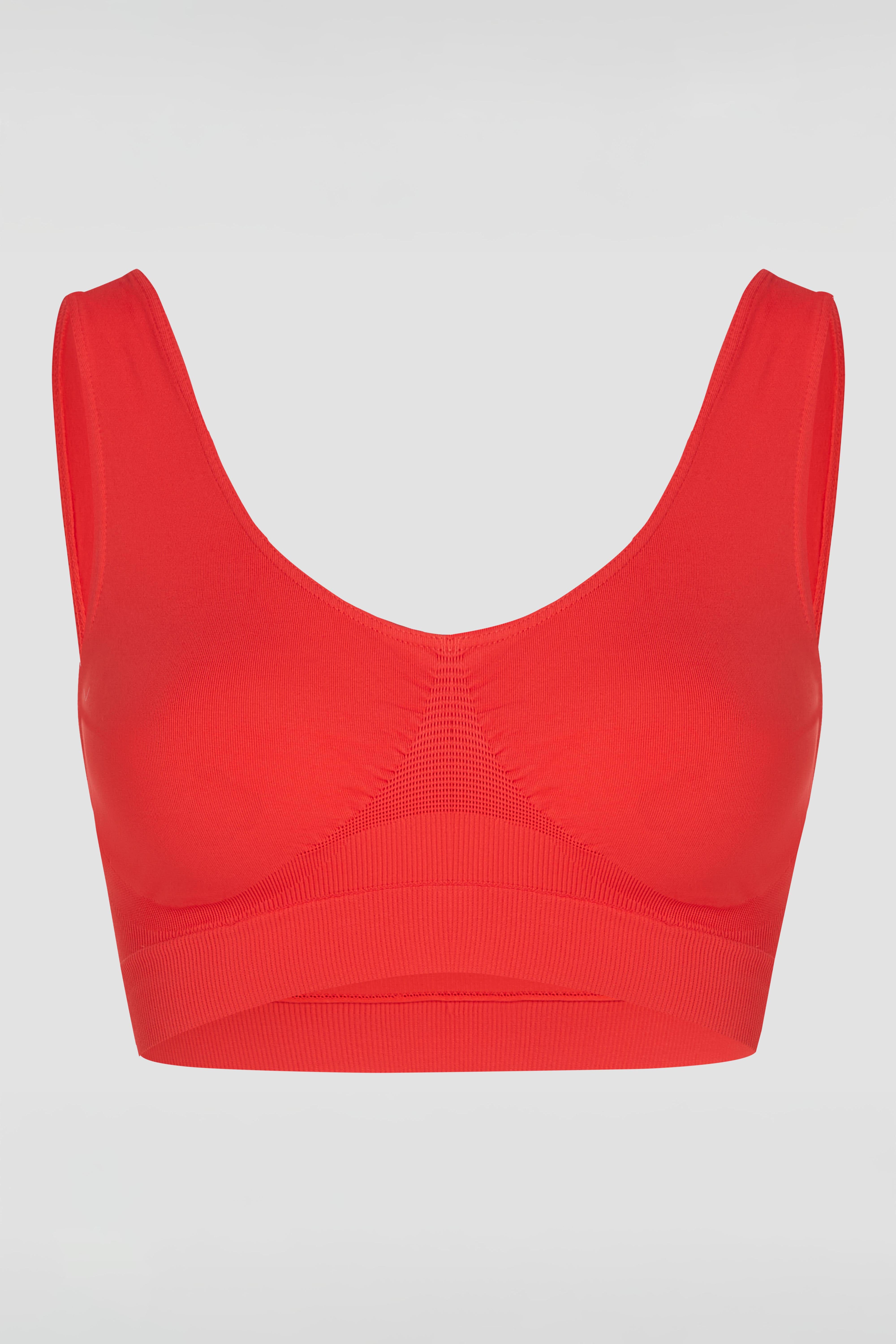Seamless red tank bra product image with wide straps and comfortable everyday fit